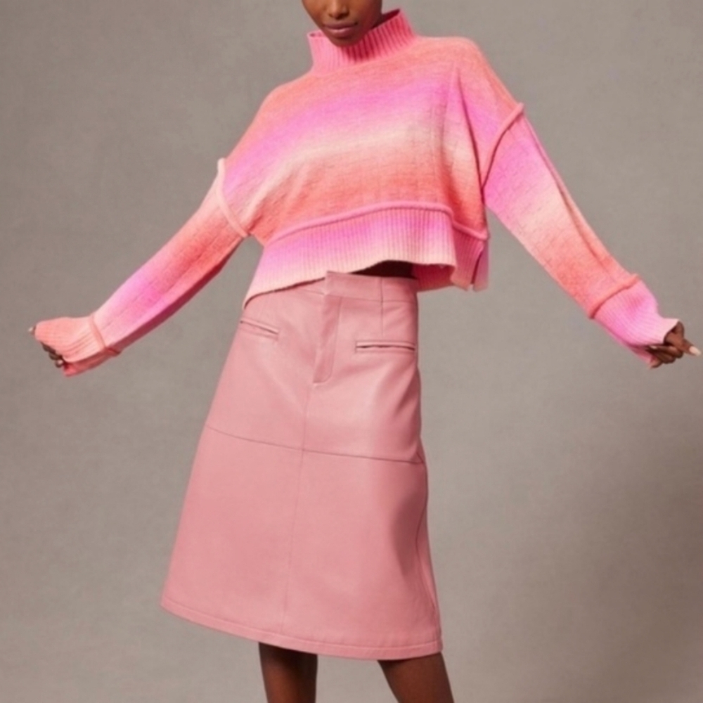 Anthropologie Pilcro Cropped Mock-Neck Sweater, Color Pink/Orange Size XS
